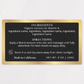 Zwart & Goud Product Ingrediënten Jar Waterdicht Labels (Design 1)