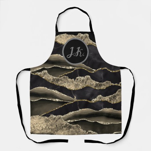 Zwart Goud Professioneel Marmeren Agaat Glam Schort (Voorkant)