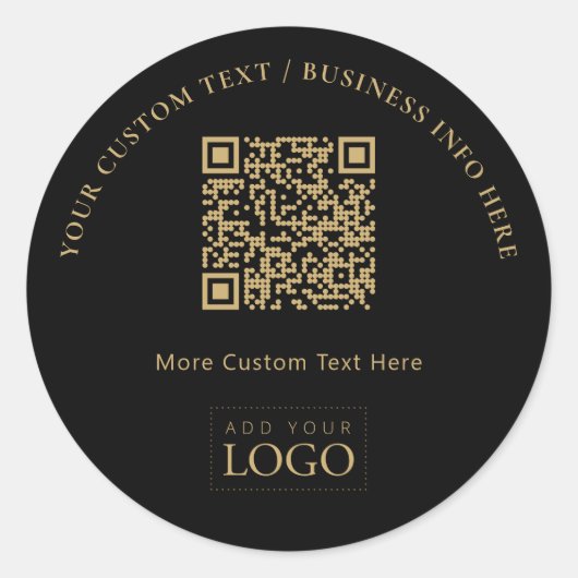 Zwart & Goud Promotionele Zakelijke Logo QR Code Ronde Sticker (Voorkant)