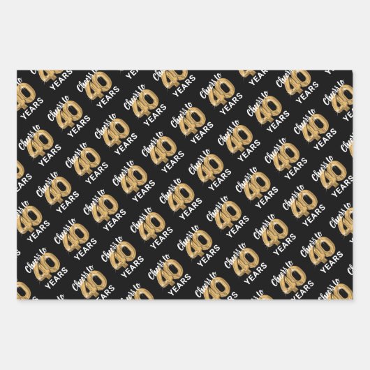 Zwart Goud Proost 40 Jaar Verjaardag Inpakpapier Vel (Voorkant 2)