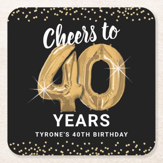 Zwart Goud Proost 40 Jaar Verjaardag Kartonnen Onderzetters (Voorkant)