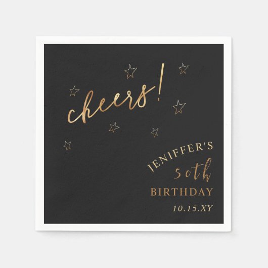 Zwart Goud Proost 40e 50e 60e Verjaardagsfeestje Servet (Voorkant)