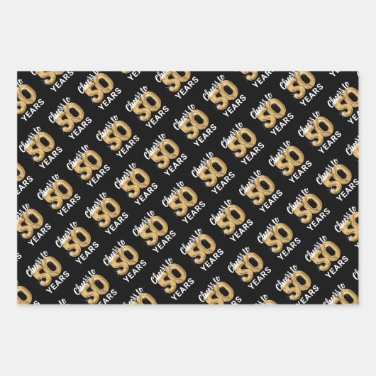 Zwart Goud Proost 50 Jaar Verjaardag Inpakpapier Vel (Voorkant)