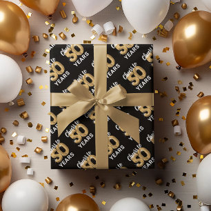 Zwart Goud Proost 50 Jaar Verjaardag Inpakpapier Vel