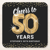 Zwart Goud Proost 50 Jaar Verjaardag Kartonnen Onderzetters (Voorkant)
