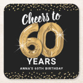 Zwart Goud Proost 60 Jaar Verjaardag Kartonnen Onderzetters (Voorkant)