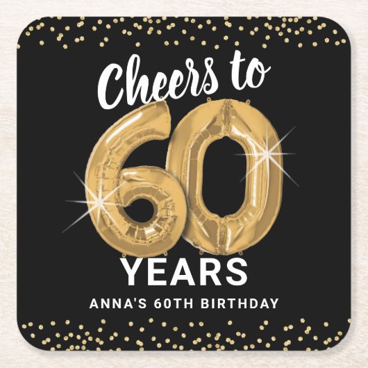 Zwart Goud Proost 60 Jaar Verjaardag Kartonnen Onderzetters (Voorkant)