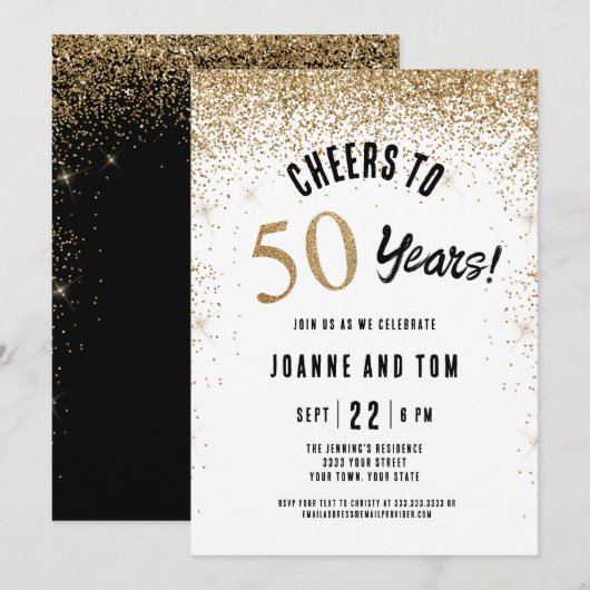 Zwart Goud Proost aan 50 Jaar Bruiloft Jubileum Kaart (Voorkant / Achterkant)