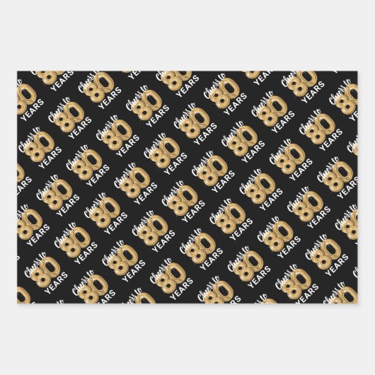 Zwart Goud Proost naar 80 Jaar Verjaardag Inpakpapier Vel (Voorkant 2)