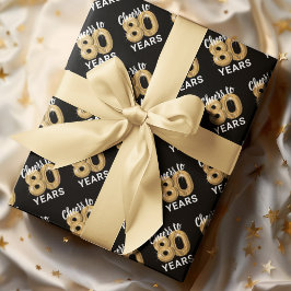 Zwart Goud Proost naar 80 Jaar Verjaardag Inpakpapier Vel