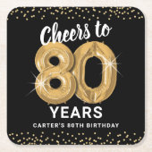 Zwart Goud Proost naar 80 Jaar Verjaardag Kartonnen Onderzetters (Voorkant)