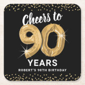 Zwart Goud Proost op 90 Jaar Verjaardag Kartonnen Onderzetters (Voorkant)