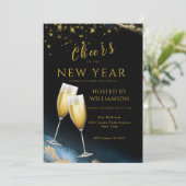 Zwart Goud |  Proost Op Het Nieuwe Jaar Feest Feestdagenkaart (Staand voorkant)