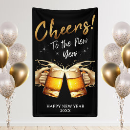 Zwart & Goud Proost op New Years Eve Party 2024 Spandoek