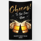 Zwart & Goud Proost op New Years Eve Party 2024 Spandoek (Verticaal)