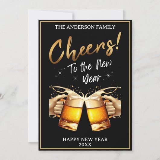 Zwart & Goud Proost op oudejaarsavond 2024 Foto Feestdagenkaart (Voorkant)