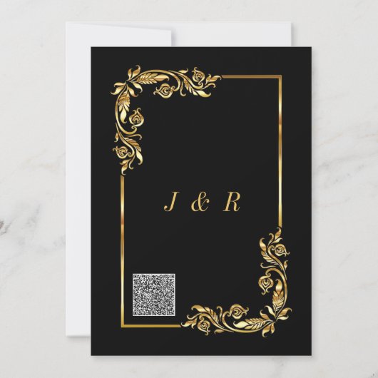 Zwart Goud QR Code bruiloft uitnodiging voorbeeld (Achterkant)