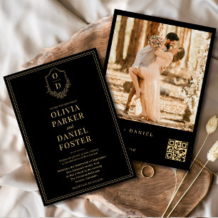 Zwart Goud QR Code Crest Foto Huwelijk Kaart