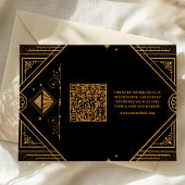Zwart Goud QR Code Geometrische Art Deco Wedding Informatiekaartje