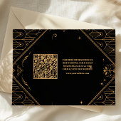 Zwart Goud QR Code Geometrische Art Deco Wedding Informatiekaartje