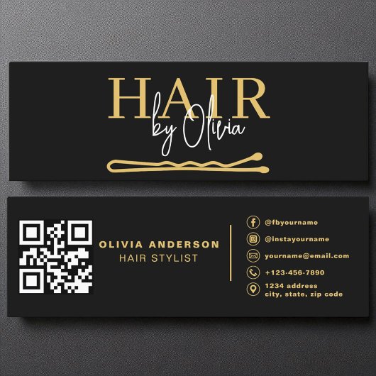 Zwart Goud QR Code Haarstylist Zwart Mini Visitekaartje