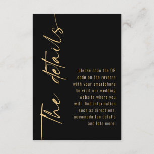 Zwart Goud QR Code Kalligrafie Wedding Details Informatiekaartje