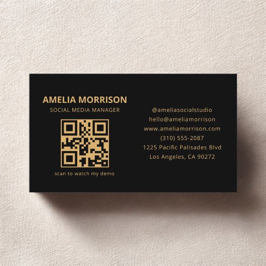 Zwart Goud QR Code Minimalist Professional Visitekaartje