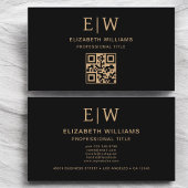 Zwart Goud QR Code Monogram Minimalistisch Visitekaartje