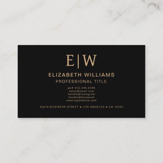 Zwart Goud QR Code Monogram Minimalistisch Visitekaartje (Achterkant)