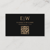 Zwart Goud QR Code Monogram Minimalistisch Visitekaartje (Voorkant)