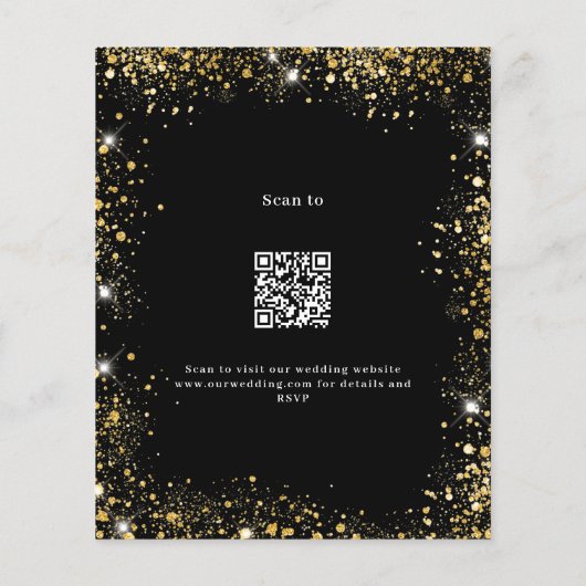 Zwart goud QR code RSVP budget bruiloft uitnodigin (Achterkant)