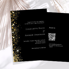 Zwart goud QR code RSVP details bruiloft Kaart