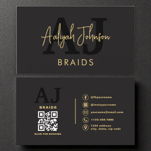 Zwart Goud QR Code Vlechten Haarstylist Visitekaartje