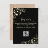 Zwart Goud QR Code Wedding Details Kaart (Voorkant / Achterkant)