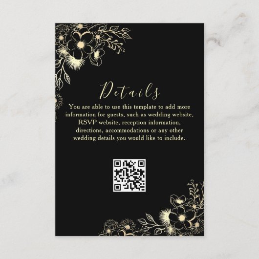 Zwart Goud QR Code Wedding Details Kaart (Voorkant)