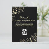 Zwart Goud QR Code Wedding Details Kaart (Staand voorkant)
