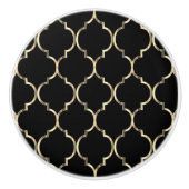 Zwart & Goud Quatrefoil Keramische Knop (Voorkant)