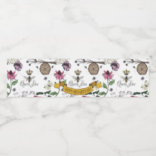 Zwart & Goud Queen Bee, Kroon & Scroll Waterfles Etiket