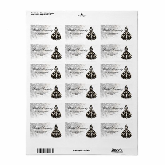 Zwart & Goud Quinceañera Meisje Etiket (Full Sheet)