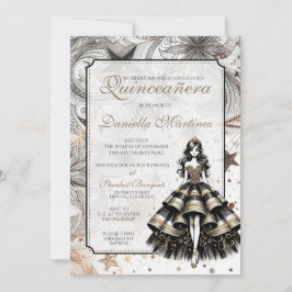 Zwart & Goud Quinceañera Meisje Kaart