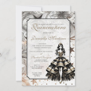 Zwart & Goud Quinceañera Meisje Kaart