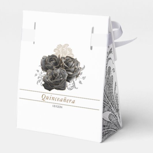 Zwart Goud Quinceañera Recuerdo Favor Box Bedankdoosjes (Achterkant)