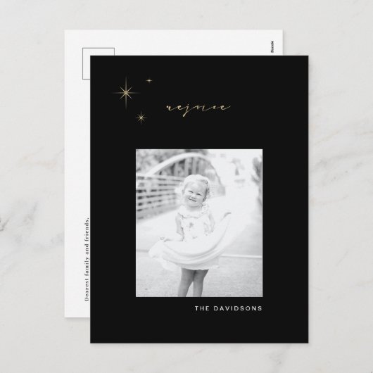 Zwart & Goud Radiant Joice Christmas Briefkaart (Voorkant / Achterkant)