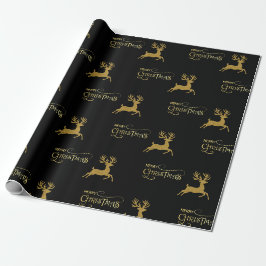 Zwart & goud rendier kerstcadeaupapier cadeaupapier