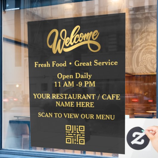 Zwart & Goud Restaurant Welkom  Raamsticker (Cafe Raam)