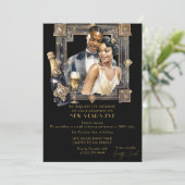 Zwart Goud Retro 1920 Luxe Nieuwjaar Feest Kaart (Staand voorkant)