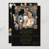 Zwart Goud Retro 1920 Luxe Nieuwjaar Feest Kaart (Voorkant / Achterkant)