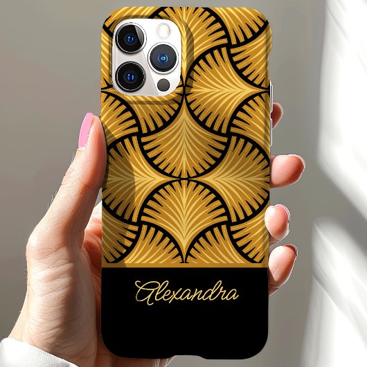 Zwart Goud Retro 1920s Gatsby Palms Script Naam Case-Mate iPhone Case