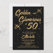 Zwart Goud Retro Gouden Glamoureuze 50ste Verjaard Kaart (Voorkant)