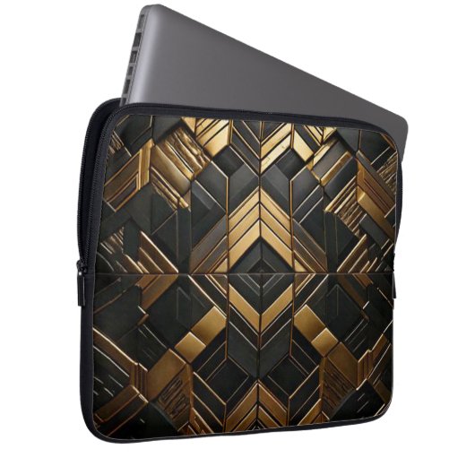 Zwart Goud Retro Laptop Sleeve (Voorkant Rechts)